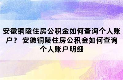 安徽铜陵住房公积金如何查询个人账户？ 安徽铜陵住房公积金如何查询个人账户明细